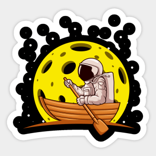 Astronaut Paddling In Boat with Moon In Space Sticker